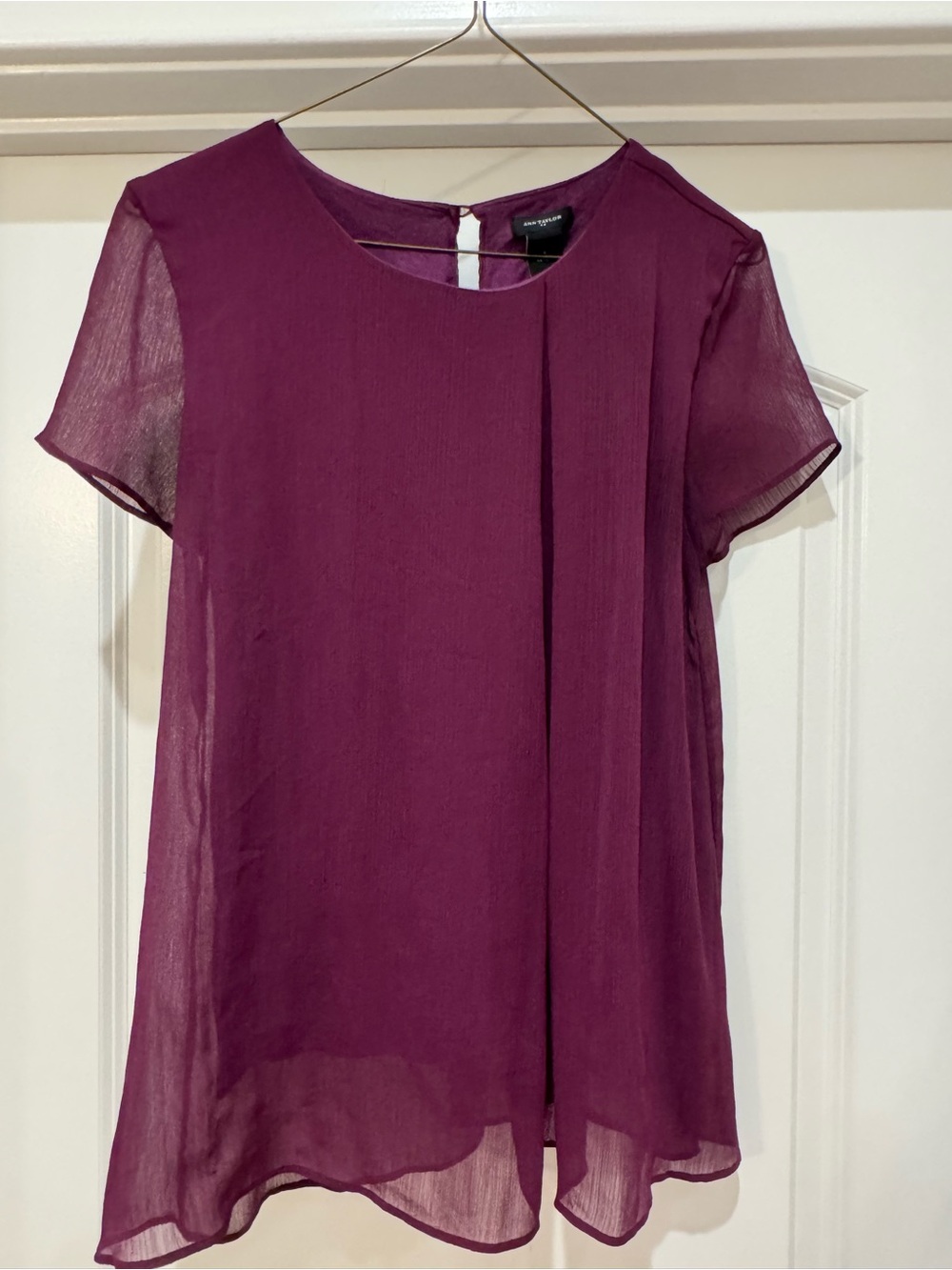 Ann Taylor Plum Sheer Short-Sleeve Blouse